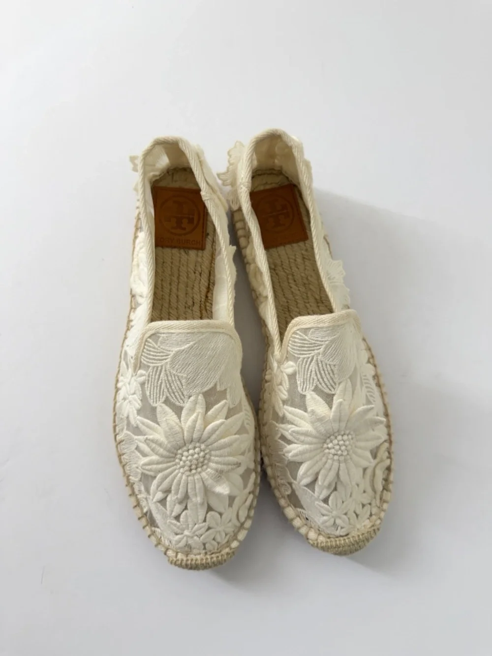 Tory Burch Darian Guipure Lace Flower Espadrilles Cream 8.5 Casual Summer Boho
